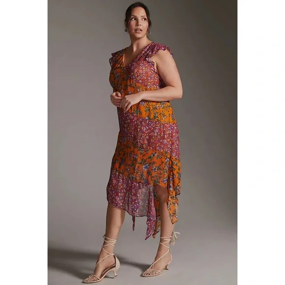 NWT ANTHROPOLOGIE HANKY-HEM MIDI DRESS IN MEDIUM ORANGE - Picture 4 of 11